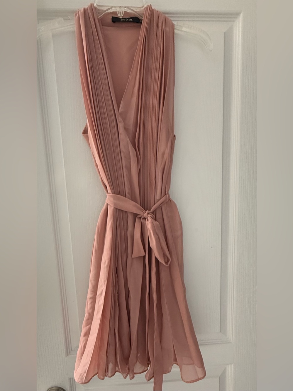 Sleeveless Blush Pink V-Neck Pleated Wrap Dress
